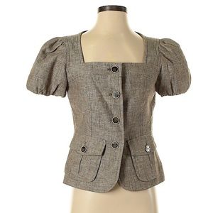 Nine West Linen Brown Sz 2 Puff Sleeve Crop Jacket